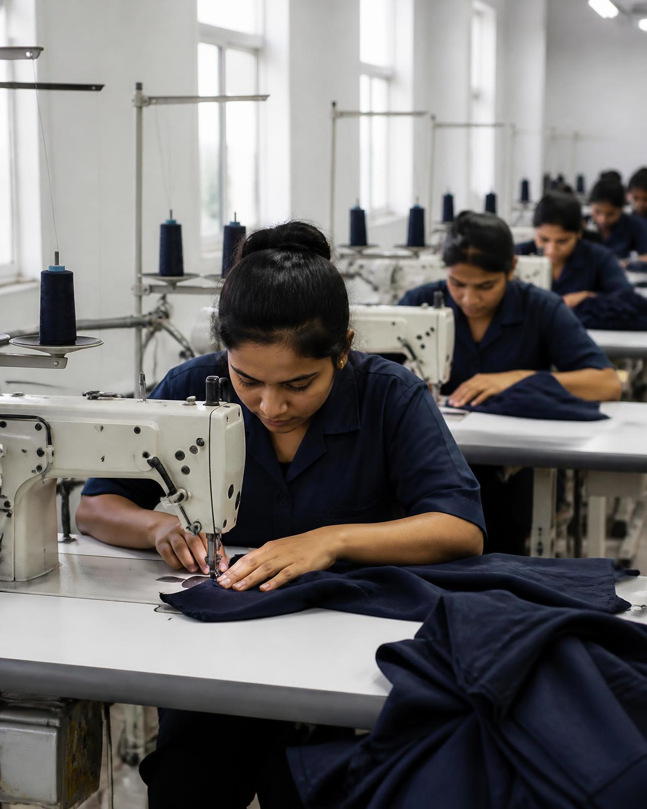 Seamstresses producing women's garments in the Borghesi SARL production facility